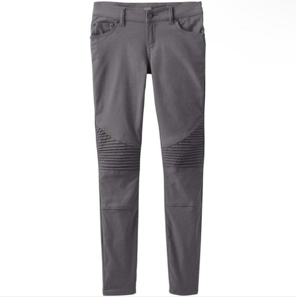 prAna ‘Brenna’ Skinny Stretch Paneled Moto Pants in ‘Gravel’ Gray Size 10
